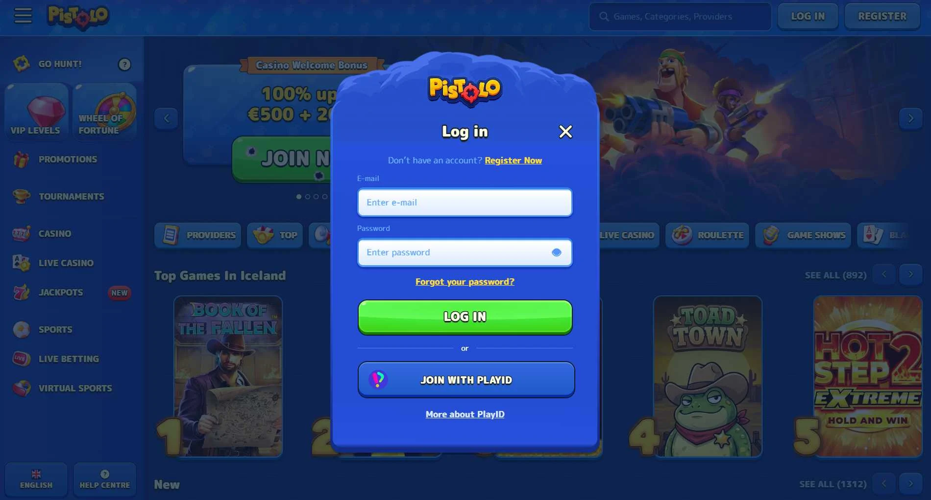 Pistolo Casino Screen