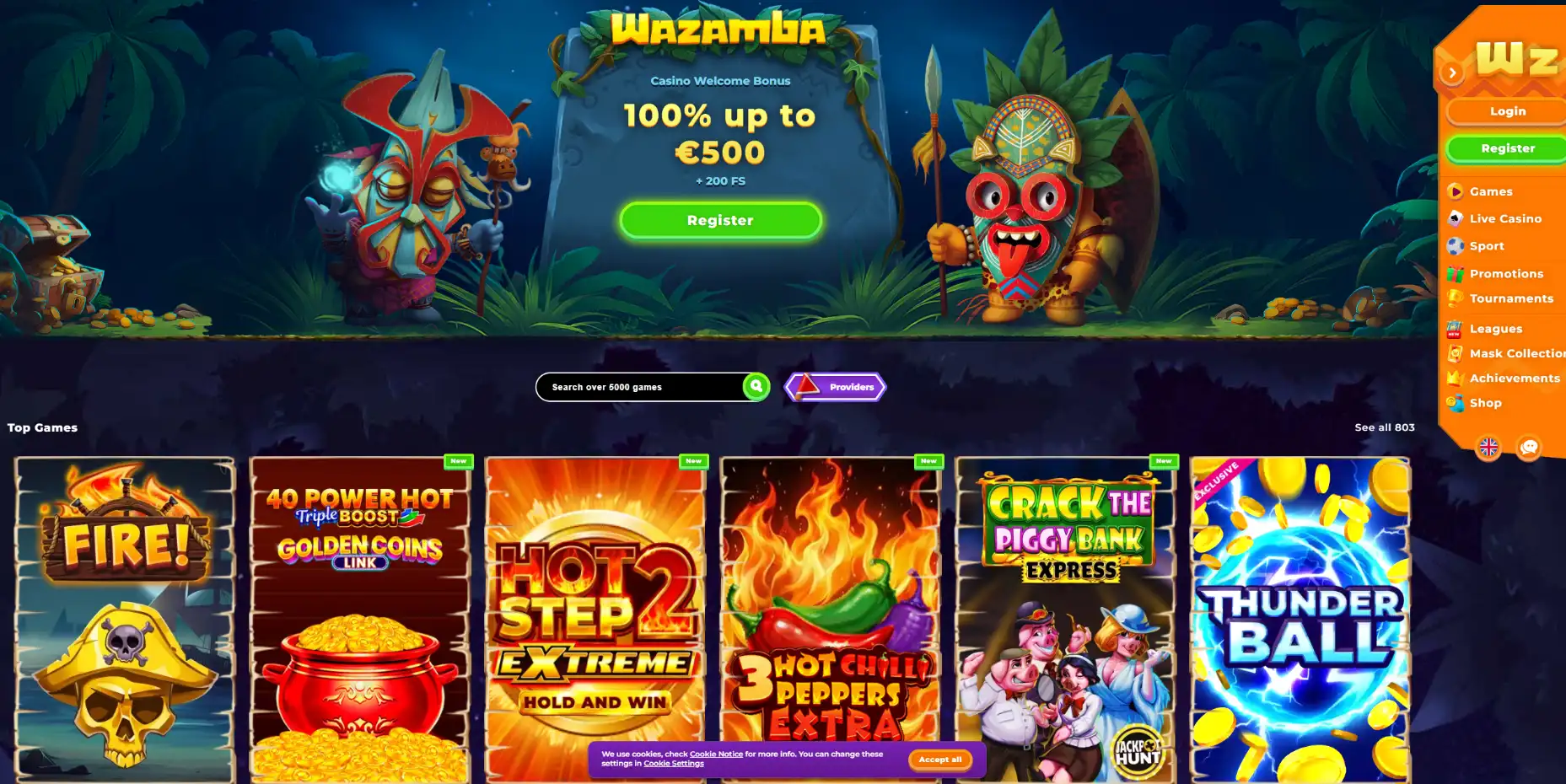 Wazamba Casino Screen
